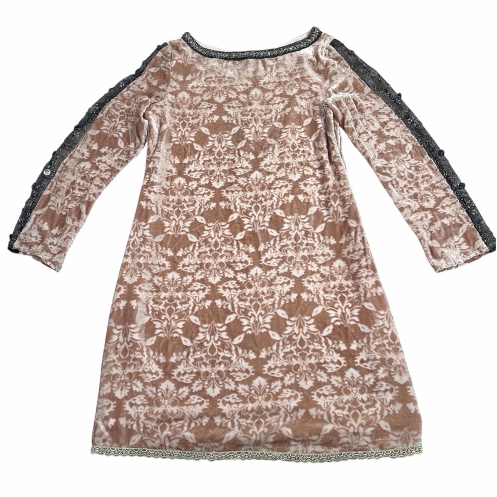 SUNDANCE Champagne Dreams Damask Floral Velvet Dress Beaded Boho 8 Romantic Chic - Picture 4 of 16